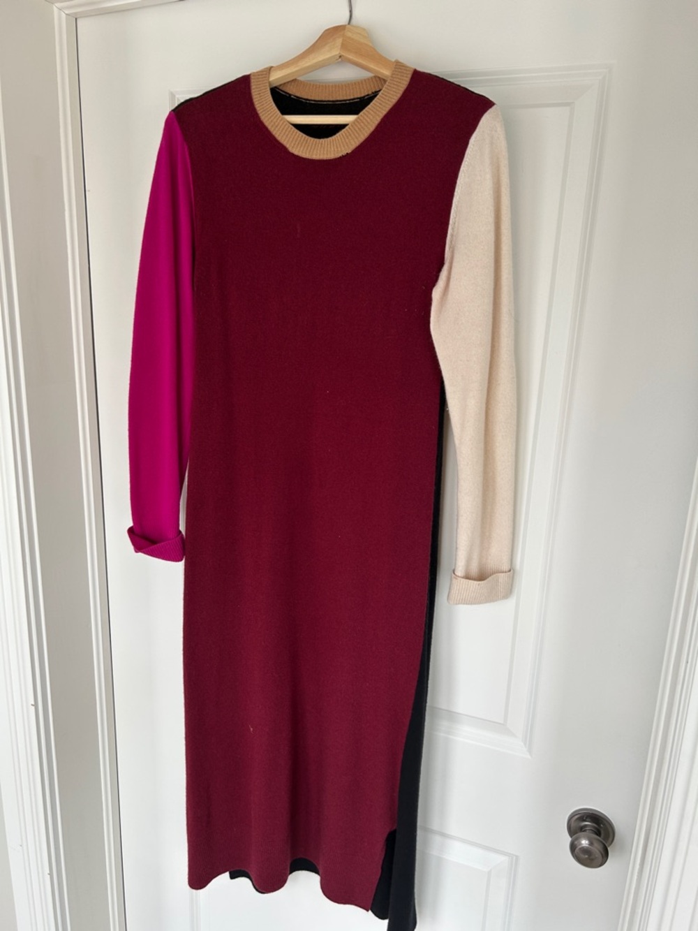 Marni Burgundy, Fuchsia & Cream Colorblock Long-Sleeve Midi Dress